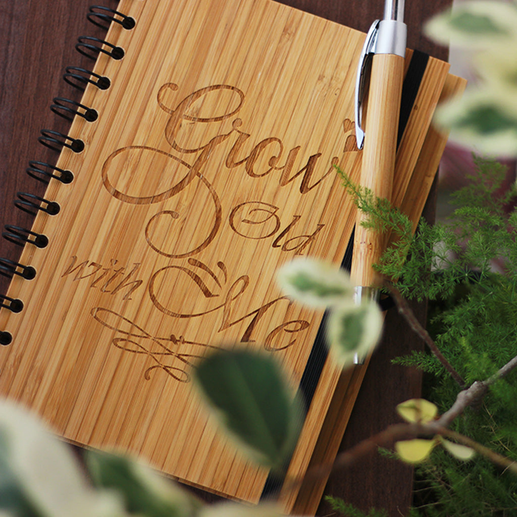 Grow Old With Me Wooden Frame & Bamboo Notebook - Romantic Gifts-  Customized gifts for him and her- Woodgeek Store