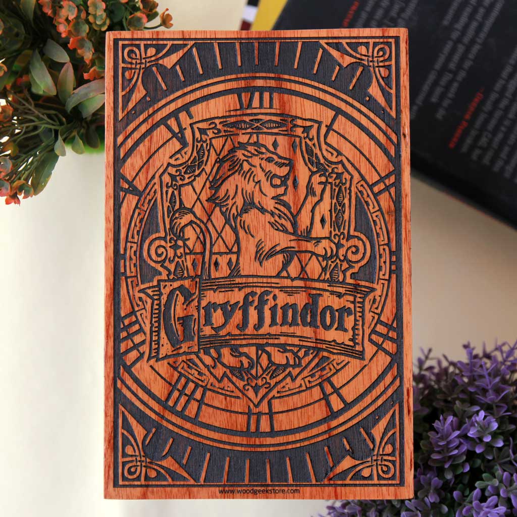 Gryffindor Harry Potter House Logo Carved Wooden Poster. These Harry Potter Wood Posters Make Really Cool Harry Potter Gifts For Any Potterhead. Buy More Personalized Harry Potter Gifts Online From The Woodgeek Store