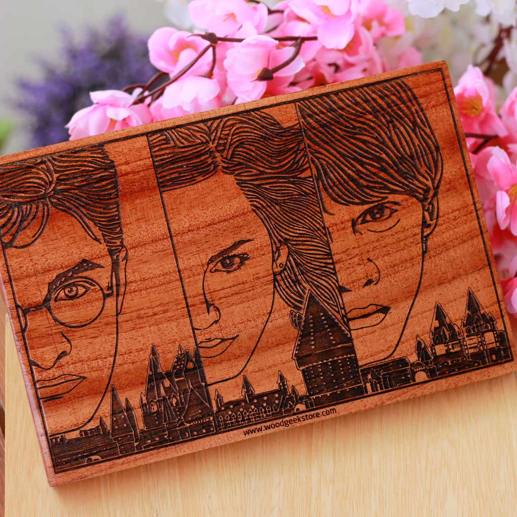  Harry Potter, Hermoine & Ron Wood Carved Poster for Harry Potter fans. These Harry Potter Wood Posters Make Great Harry Potter Home Decor For Harry Potter Fans. Buy More Harry Potter Goods From The Woodgeek Store.
