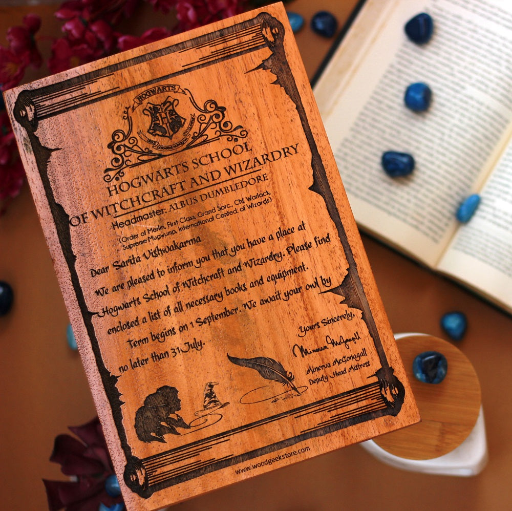 harry potter hogwarts letter- hogwarts acceptance letter- wood poster- Birthday gifts for friends- Gifts for harry Potter fans - Potterhead Gifts - Woodgeek Store