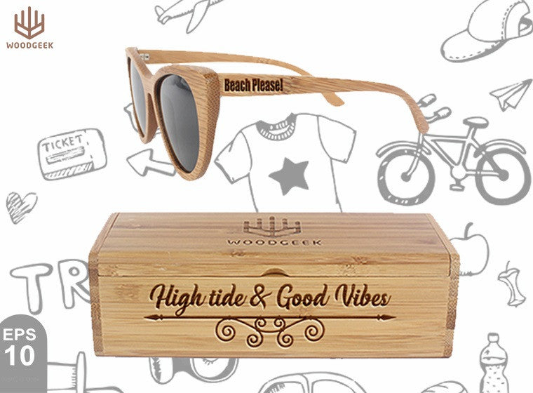 High Tide and Good Vibes - Customized Sunglasses Box - Beach Please Sunglasses - Holiday Sunglasses - Vacation Sunglasses - Custom Wood Sunglasses - Personalized Sunglasses - Stylish Sunglasses - Polarized Sunglasses - Woodgeek Store