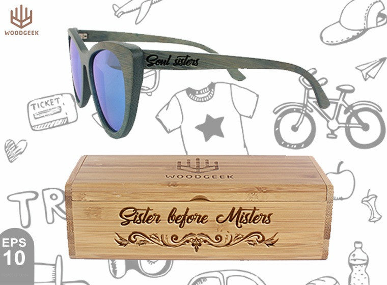 Sisters before misters - Customized Sunglasses Box - Soul Sisters Travel Sunglasses - Holiday Sunglasses - Vacation Sunglasses - Custom Wood Sunglasses - Personalized Sunglasses - Stylish Sunglasses - Polarized Sunglasses - Woodgeek Store