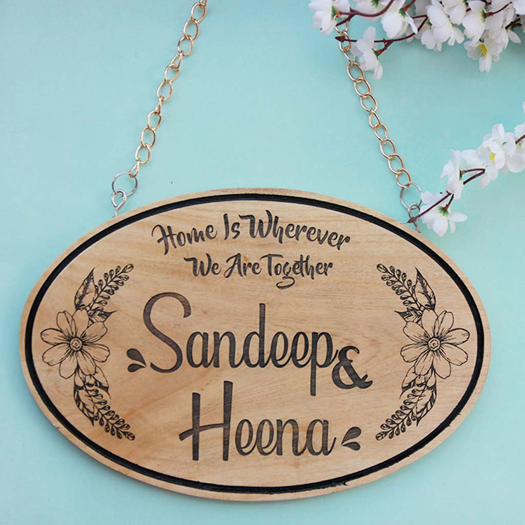 Home Is Wherever We Are Together Wood Engraved Sign - Personalized Wood Signs - Wooden Signs For Home - Family Name Signs - Custom Carved Wood Signs - Best Family Gift Ideas - Family Wall Hanging - Family Sign Wall Decor - Woodgeek Store