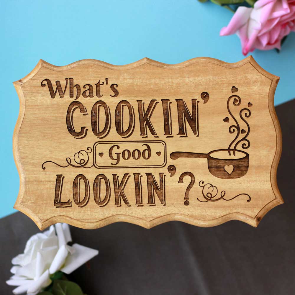 What's Cooking Good Looking Wooden Sign - Wooden Name Plaques - Engraved Wood Signs - Unique Wooden Gifts - Wooden Signs For Kitchen - Wood Wood Store - Wood Online - Wood Products - Woodgeek - Woodgeekstore