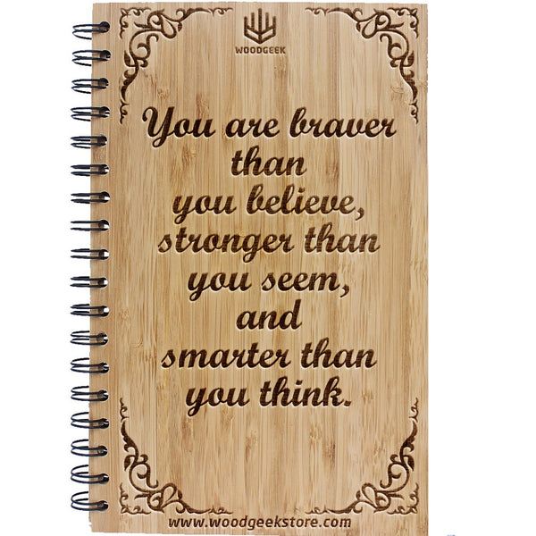 Inspirational Quotes from Winnie The Pooh - You are braver than you think - Inspirational Notebooks & Journals - Woodgeek Store