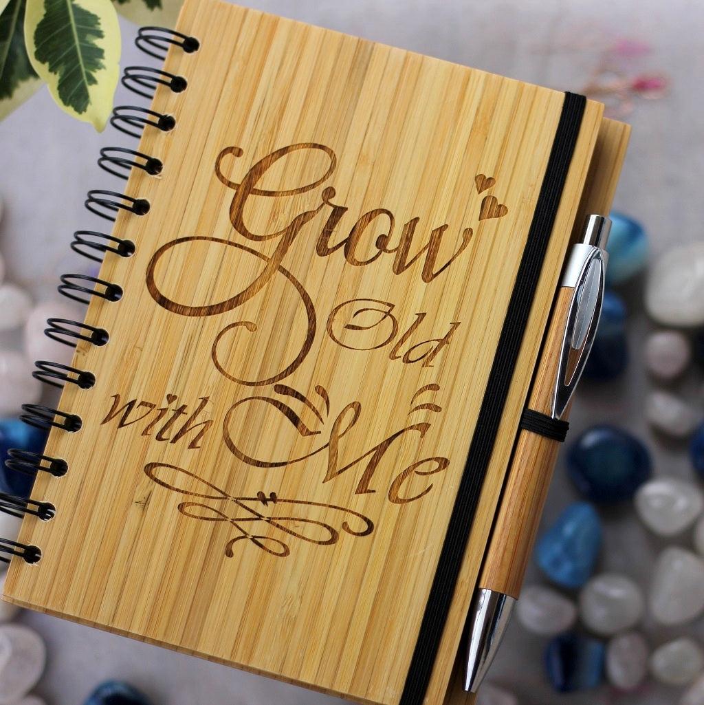 Grow Old With Me Notebook - Buy Romantic Gifts Online - Personalized Notebook - Love Journal - Wooden Notebook - Custom Gifts for boyfriend - Personalized gifts for girlfriend - Woodgeek Store