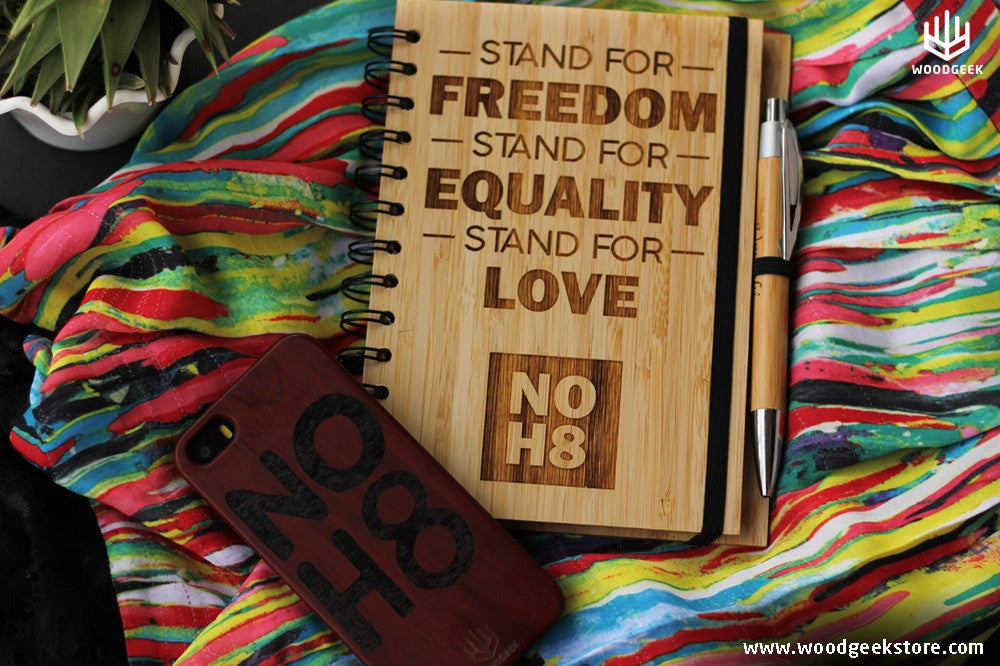 NOH8 Campaign - Equality for all - Gay Rights - LGBTQ Rights - Pride Colours - Wooden Notebook - Wooden Phone Case - Woodgeek Store