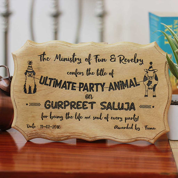 The Ultimate Party Animal Personalized Wooden Certificate - A Funny Certificate For The Party Animal - Best Gifts for Gemini