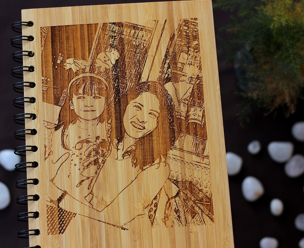 personalised Photo Gifts - Customised Bamboo Journal with Photo Engraving - Woodgeek Store