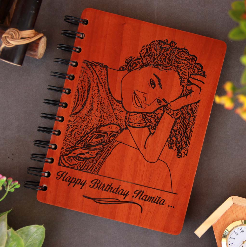 This Wood Engraved Photo On A Spiral Notebook with A Birthday Message Is The Best Birthday Gift For Sister. Looking for gifts for sister? This Photo On Wood Engraved On This Wooden Diary Notebook Is A Great Photo Gift.