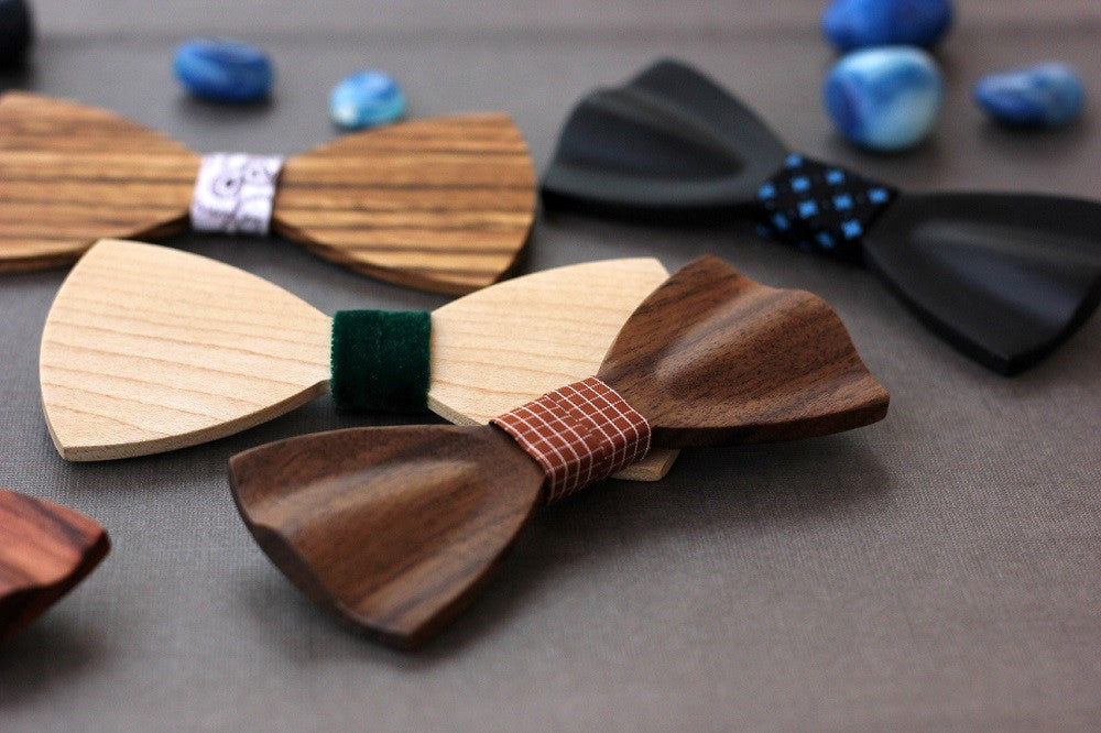 Wooden Bow ties made of different types of wood personalized with name or initial s or any other text - Woodgeek Store