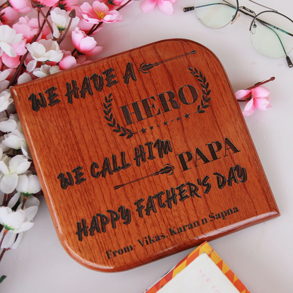 Customized Square Wooden Award Plaque - Wish Your Dad A Very Happy Father's Day With This Unique Customized Gifts For Father - Buy More Affordable Gifts For Father From The Woodgeek Store