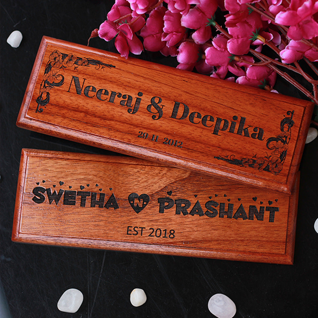 Personalized Wooden Nameplates For Couples- His and Her Gifts- Engraved Nameplates- Woodgeek Store