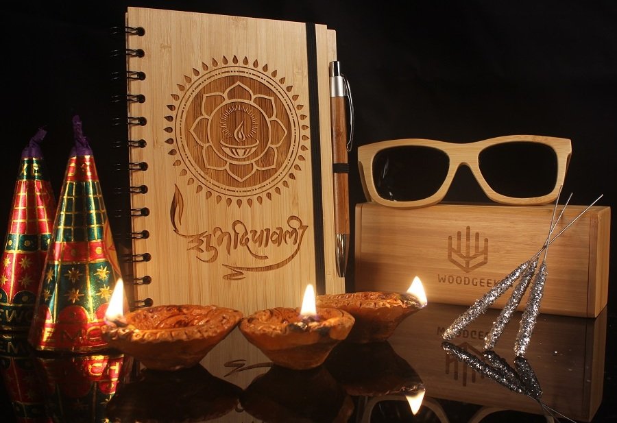 Subh deepavali happy diwali custom engraved wooden notebook diwali gift for husband wife friends corporate gift