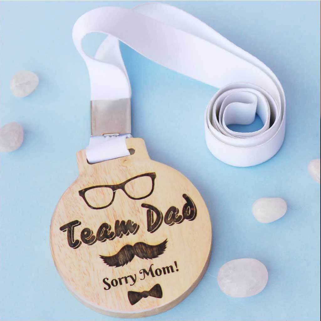 Team Dad! Sorry Mom Wooden Medal - Express Love For Your Dad With This Unique Funny Award Medal - Gift Your Dad Engraved Medals As Father's Day Gifts Or Birthday Gift For Dad From The Woodgeek Store 