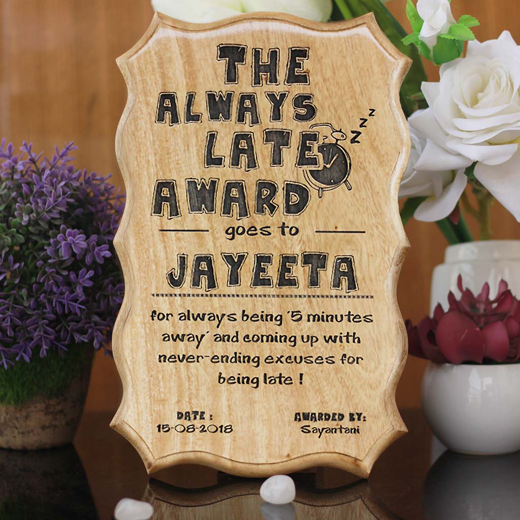 Gifts for Brothers - Gifts for Sisters - Rakhi Gifts - Personalised Gifts - Funny Recognition Awards & Certificates - The Always Late Award - Woodgeek Store