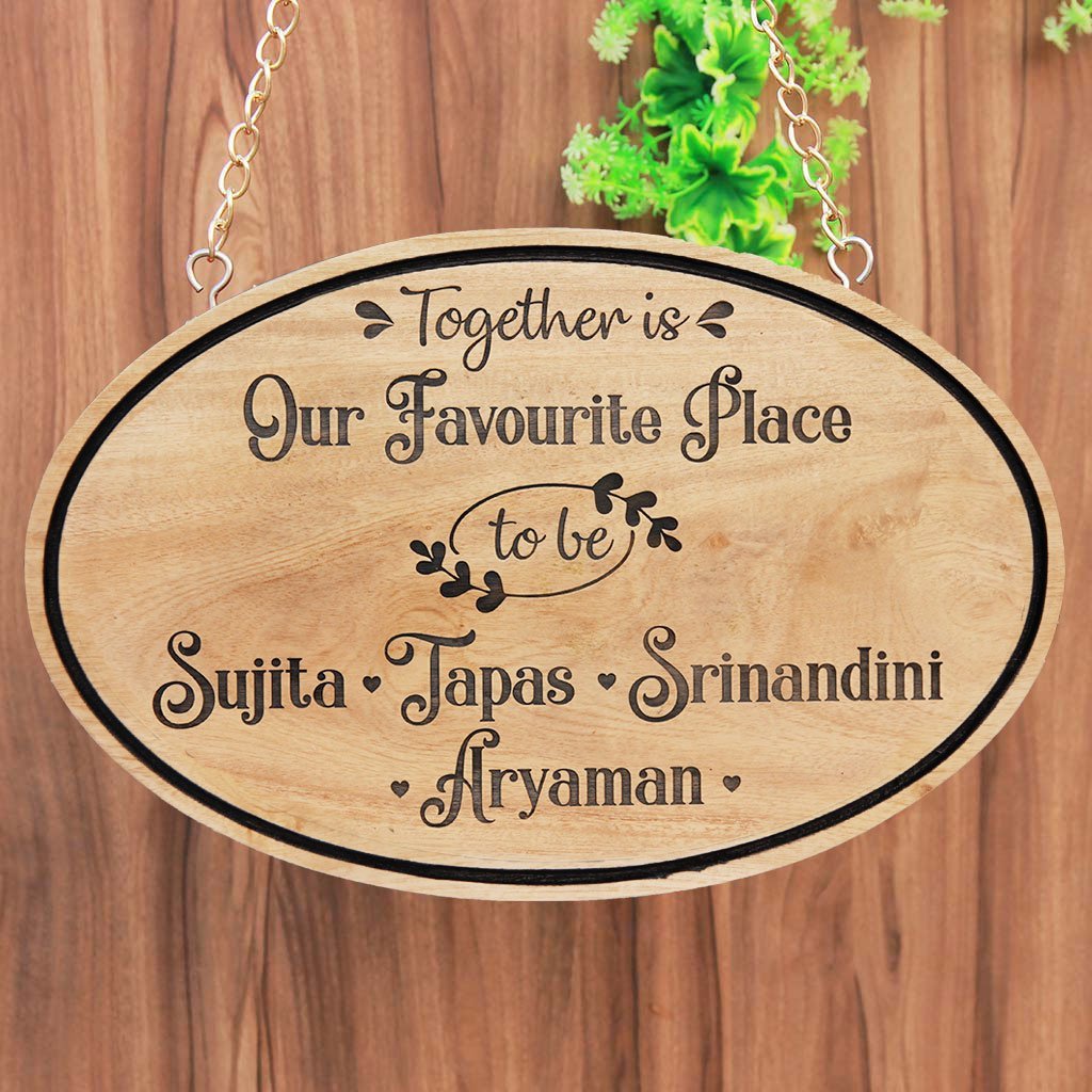 Together Is Our Favorite Place To Be Family Sign - Birthday Gifts for Friends - Personalized Wooden Hanging Signs - Hanging Signs for Home - Custom Hanging Signs - Wooden Name Signs - House Name Plates - Woodgeek Store