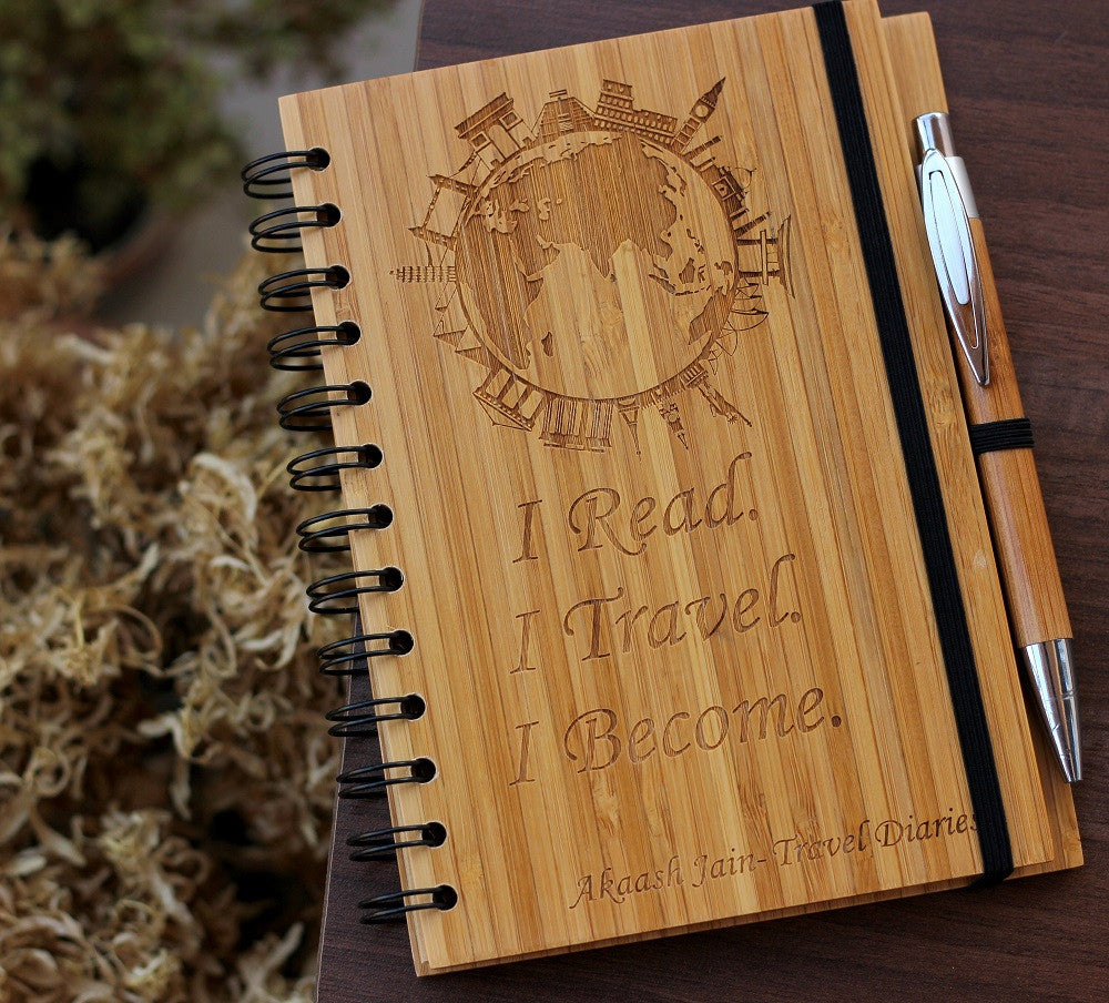 Travel Journal - Custom bamboo wood notebook - Woodgeek Store