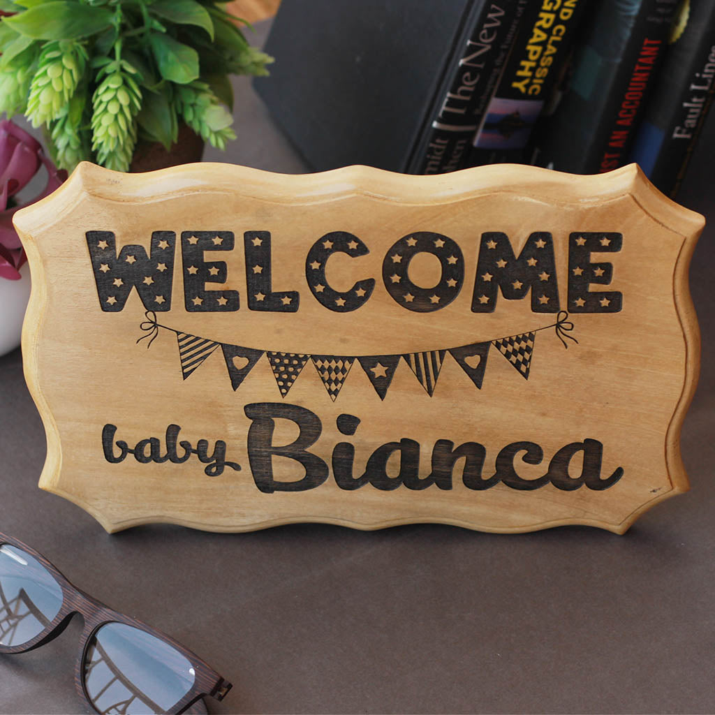 Welcome Baby Sign - Gifts for Baby Shower & New Born babies - Nursery Decor - Baby Room Sign - Wooden Signs - Home Decor - Woodgeek Store