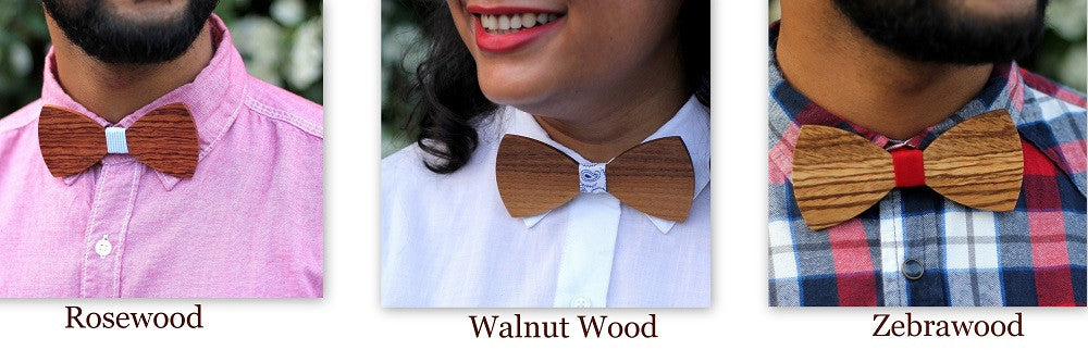 Wooden Bow ties made of different types of wood personalized with name or initial s or any other text - Woodgeek Store