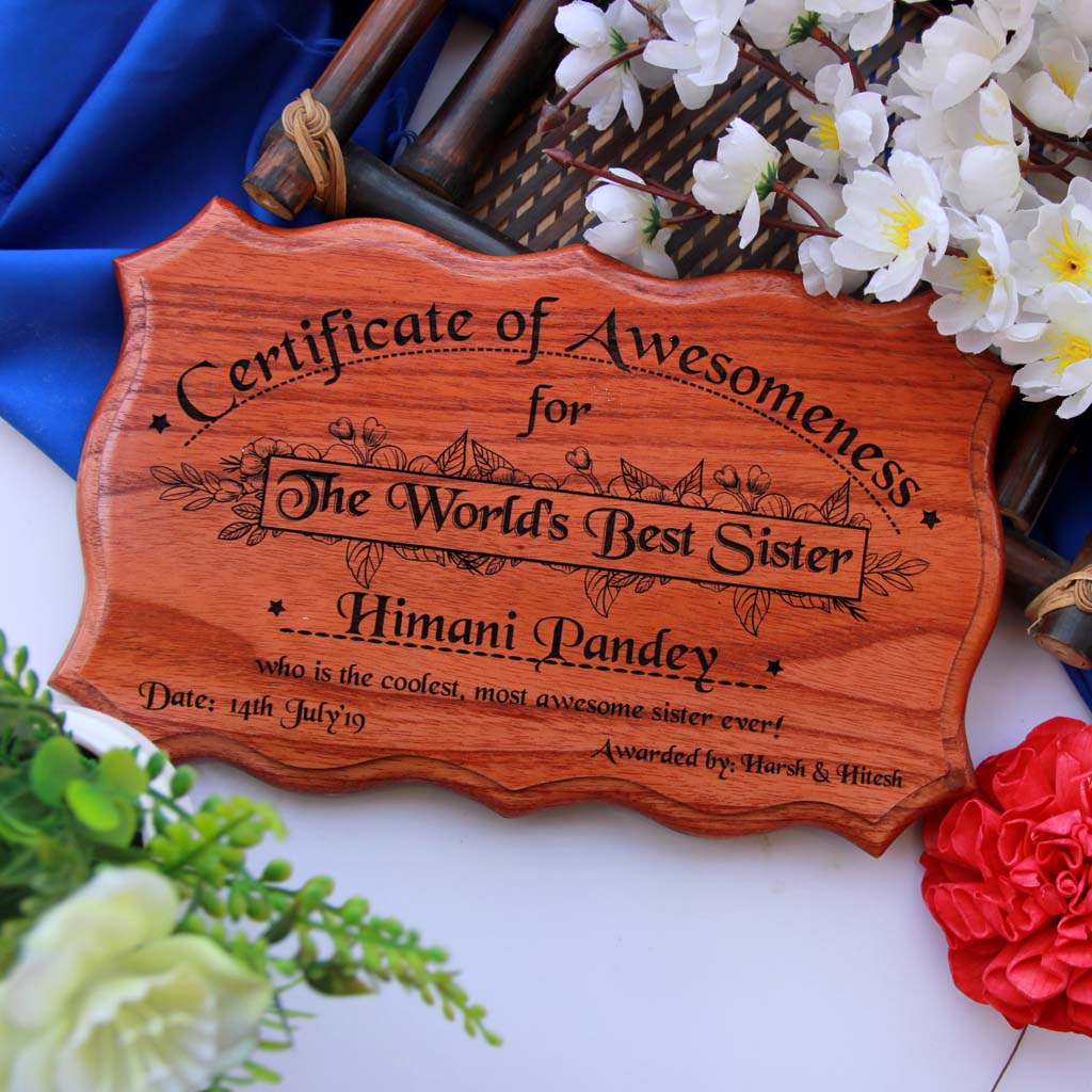 This Certificate of Appreciation For The World's Best Sister Is The Best Birthday Gift For Sister. Looking for gifts for sister? This Birthday Greetings Engraved On This Fun Award Certificate Is A Great Personalized Gift.