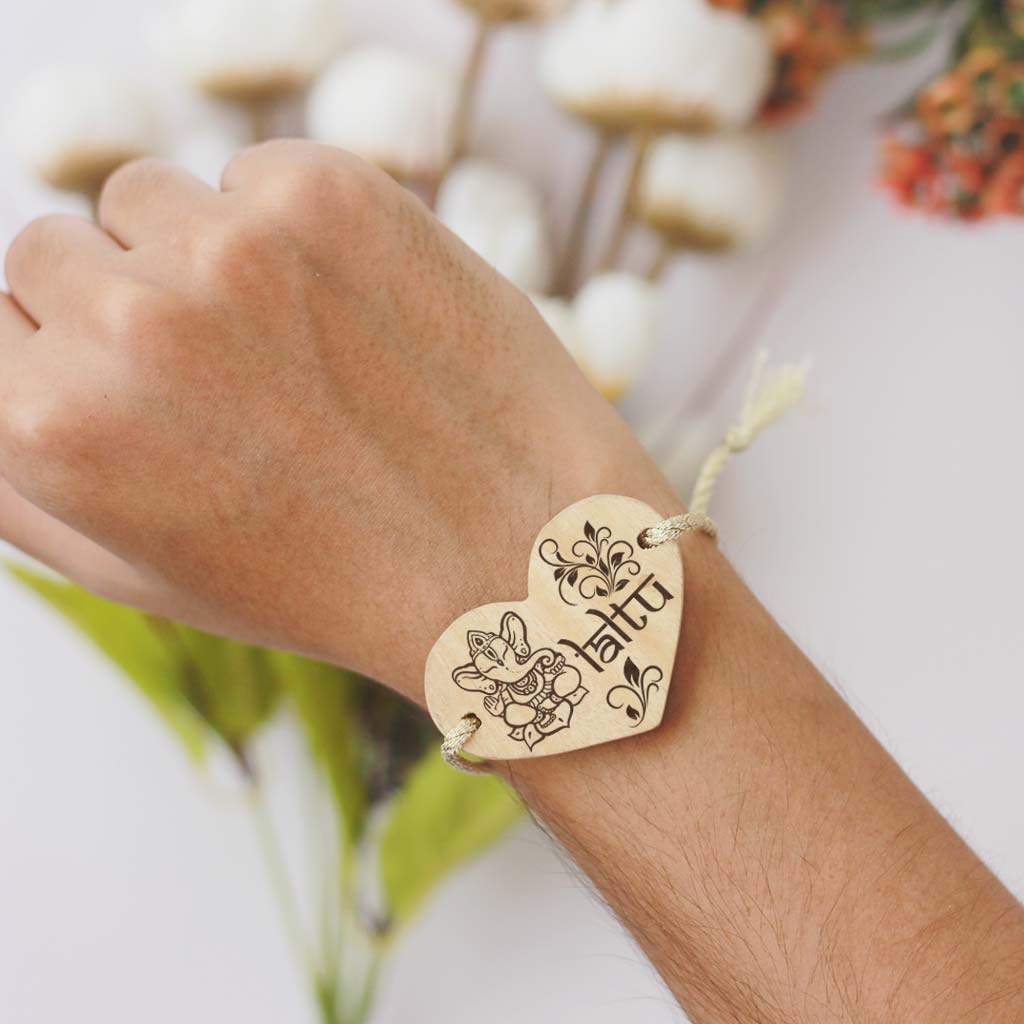 Lord Ganesha Raksha Band. This Wooden Bracelet and wooden band is a great personalized gift for Ganesh Chaturthi.