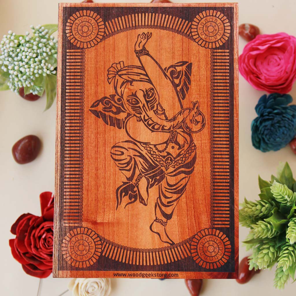 The Dancing Ganesha Carved Wooden Poster. This Ganpati Wall Art Makes A Perfect Home Decor Gift. Looking For Ganesh Chaturthi Gifts? This Lord Ganesha Poster Makes One Of The Best Gifts For Friends And Family On Ganesh Chaturthi.