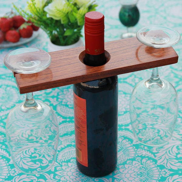 Wooden Wine Bottle & Glass Holder - Wine Tray Glass Holder - Wood Wine Caddy - Wood Wine Caddy with Glasses - Plate with Glass Holder - Wine Glass Caddy - Wine Accessories - Bar Accessories - Wine Gifts - Woodgeek Store