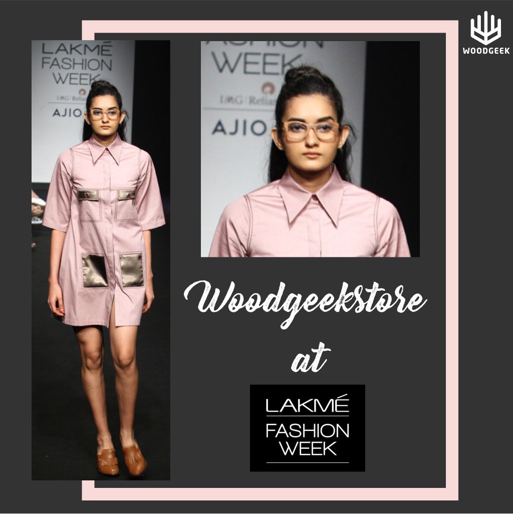 Model wearing Woodgeek Store glasses at Lakme Fashion Week