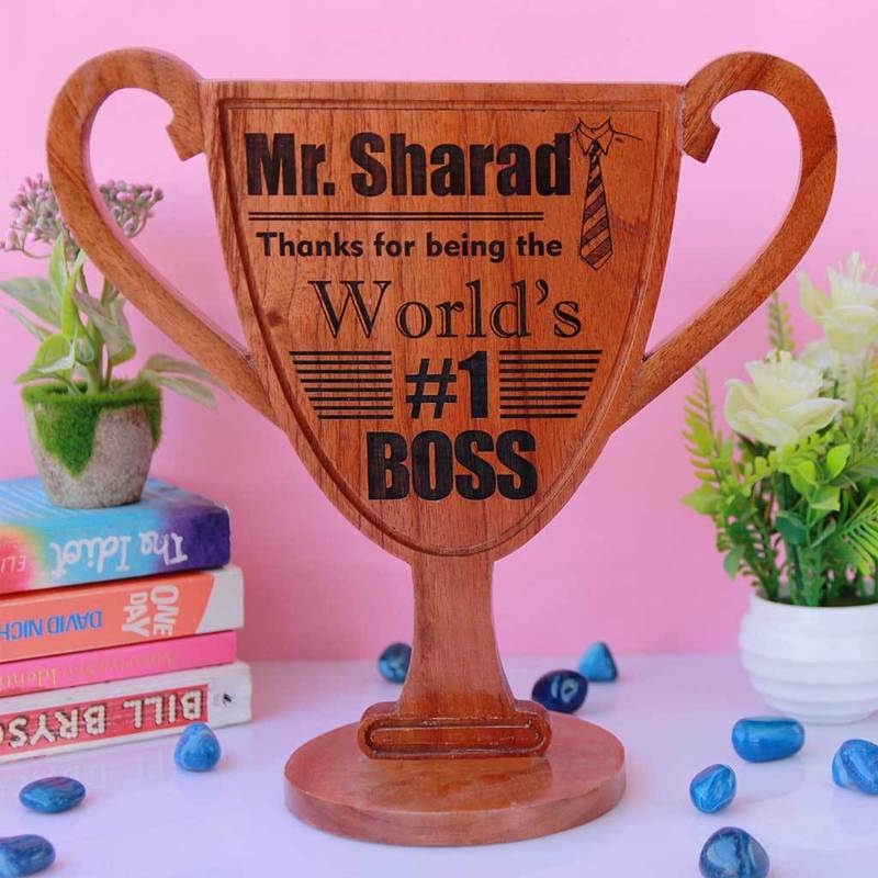 Personalized Wooden Trophy Award For The World's Best Boss - This custom awards and trophies make funny office awards - This trophy plaque is a great boss appreciation gift