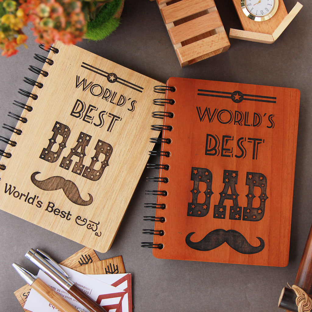World's Best Dad Wooden Notebook - These Custom Journals Make Unique Father's Day Presents - Buy The Best Father's Day Gifts Online From The Woodgeek Store