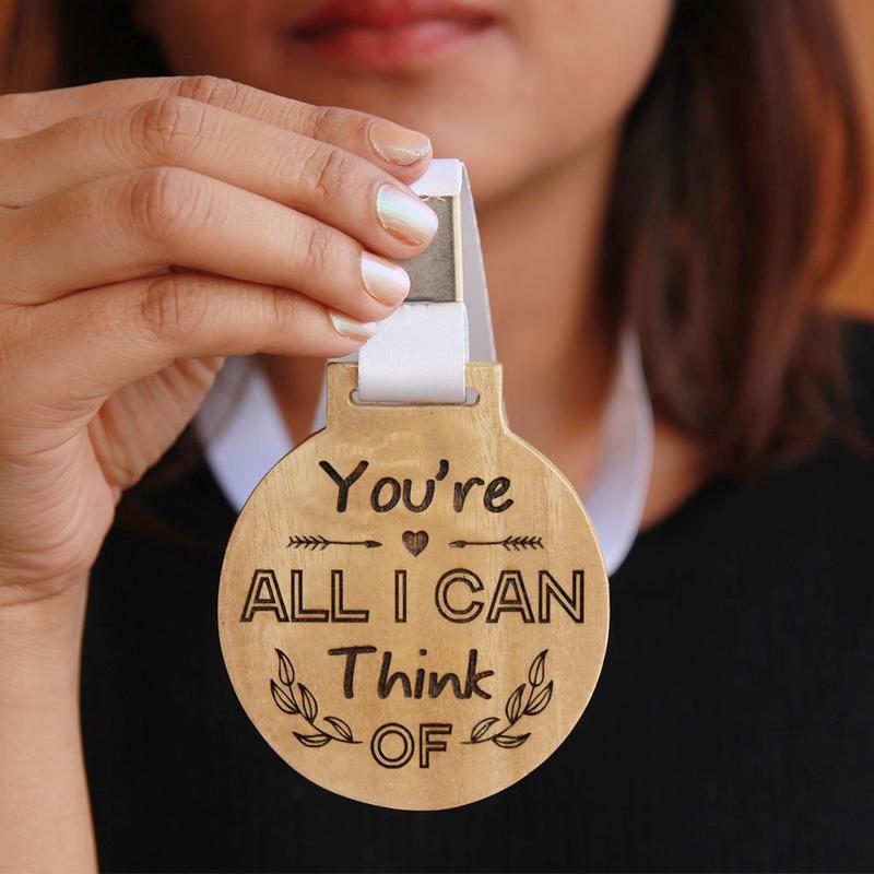 You're All I Can Think Of Wooden Medal With Ribbon - These Custom Medals Make Unique Romantic Gifts for Him & Her - Order Medals Online From The Woodgeek Store For The Best Gift Items