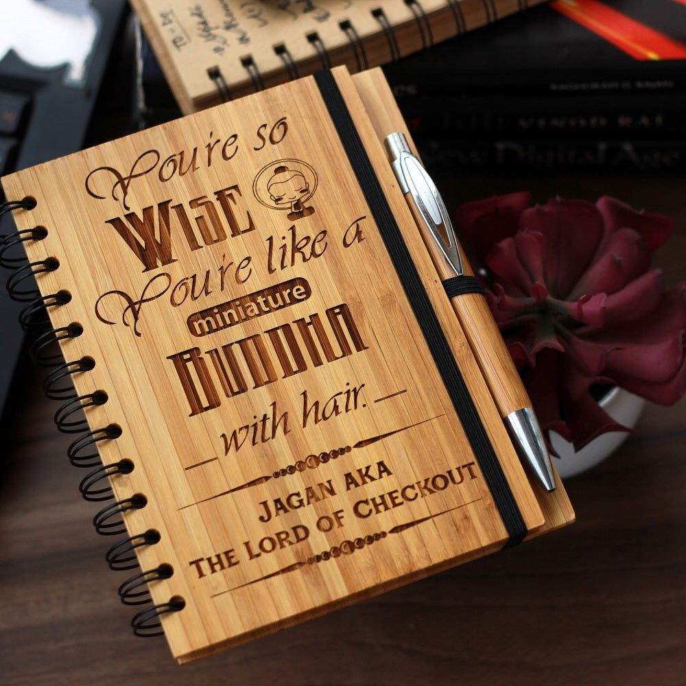 You're so wise , you are like a miniature buddha bamboo wood notebook- Birthday gift for best friend - Woodgeek Store