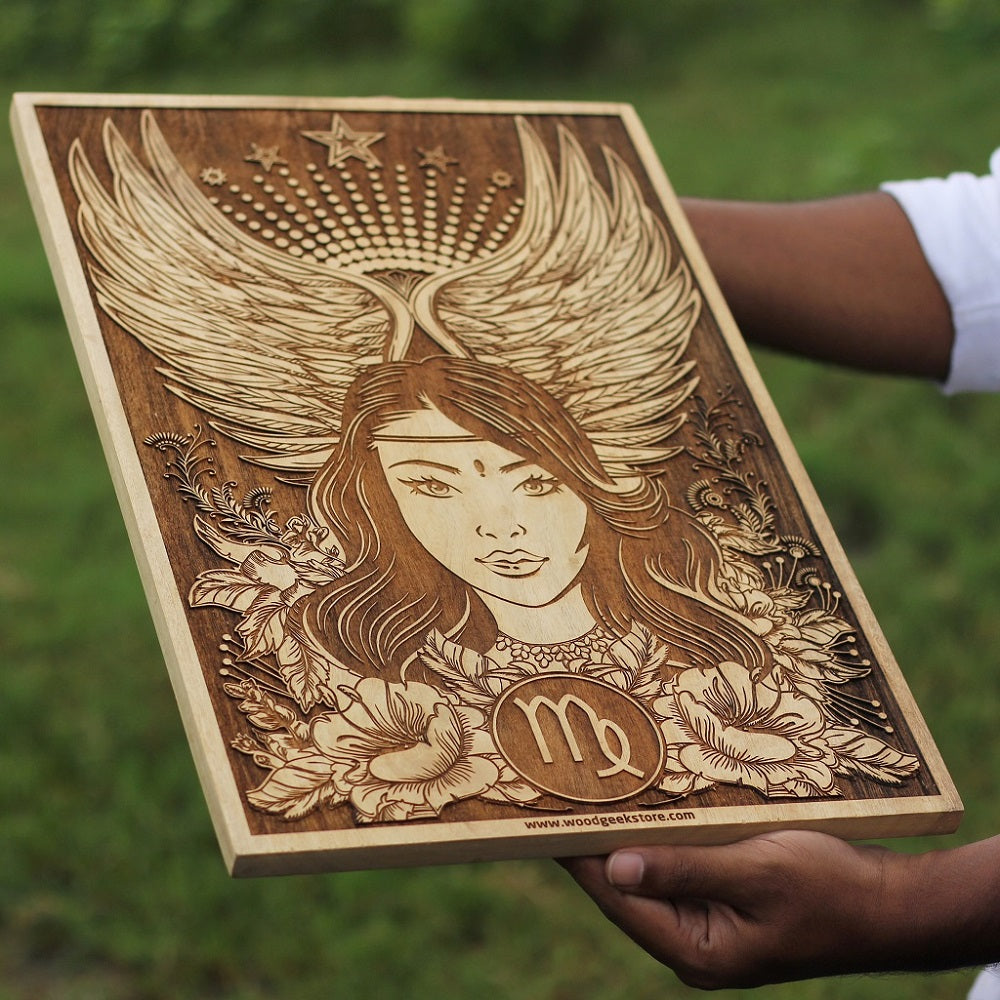 Virgo poster- wood  poster-  Zodiac Sign Artwork - Birthday Gifts for friends - Woodgeek Store