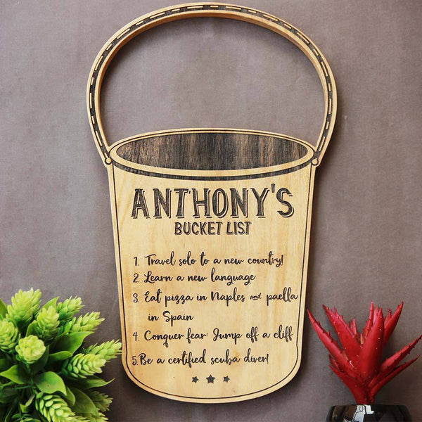 A Custom Bucket List Engraved On A Bucket Wood Sign. This is a funny gift for Gemini