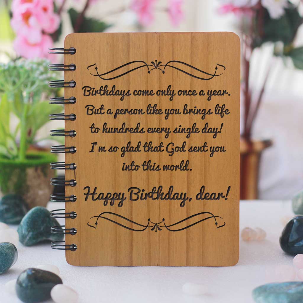 Birthday Message Engraved On Wooden Notebook | Best Birthday Gifts ...