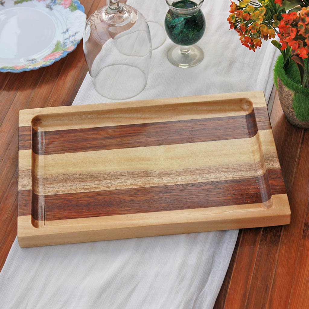 Round Wood Serving Tray Decorative Wooden Food Tray