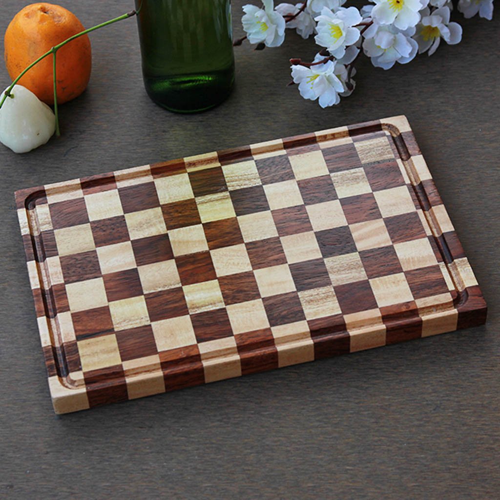 1pc Wooden Cutting Board, Modern Checkered Pattern Round Kitchen Chopping  Board For Kitchen