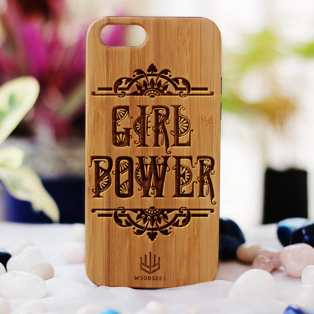 Girl Power Phone case - Wooden Phone case -Gifts for Women for Women's Day - Woodgeek Store