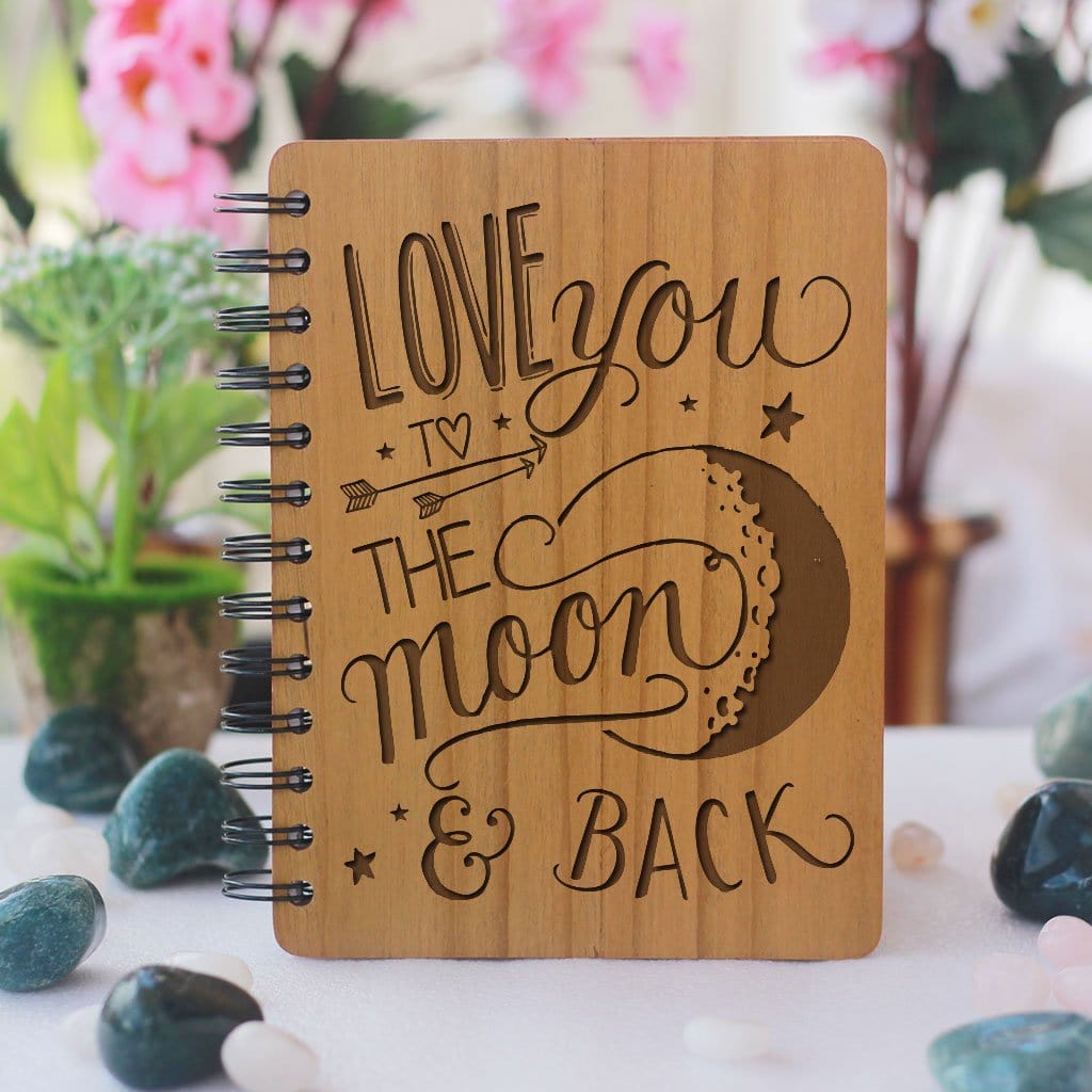 Love Journal I Love You To The Moon Back Wooden Notebook Woodgeekstore