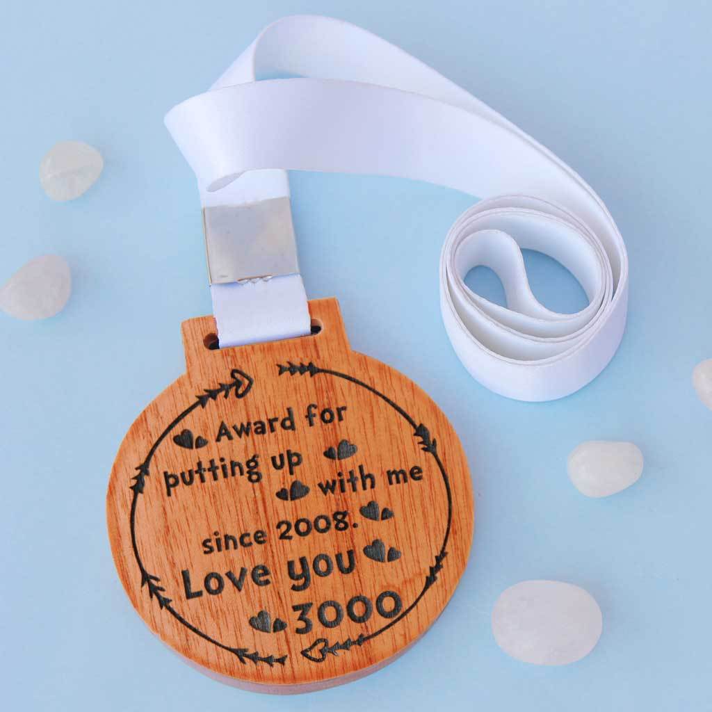 Award For Putting Up With Me Wooden Medal Romantic Gifts Custom Gifts Woodgeekstore