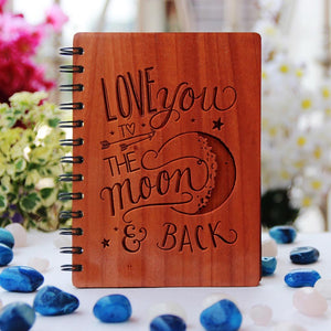 Love Journal I Love You To The Moon Back Wooden Notebook Woodgeekstore