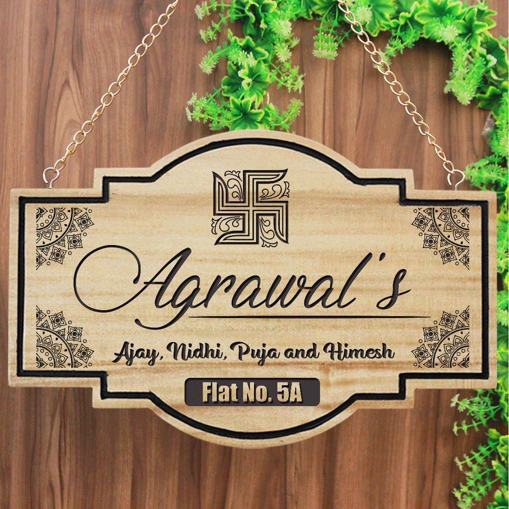 Auspicious Name Boards For House Hanging Wooden Sign Diwali Gifts Woodgeekstore