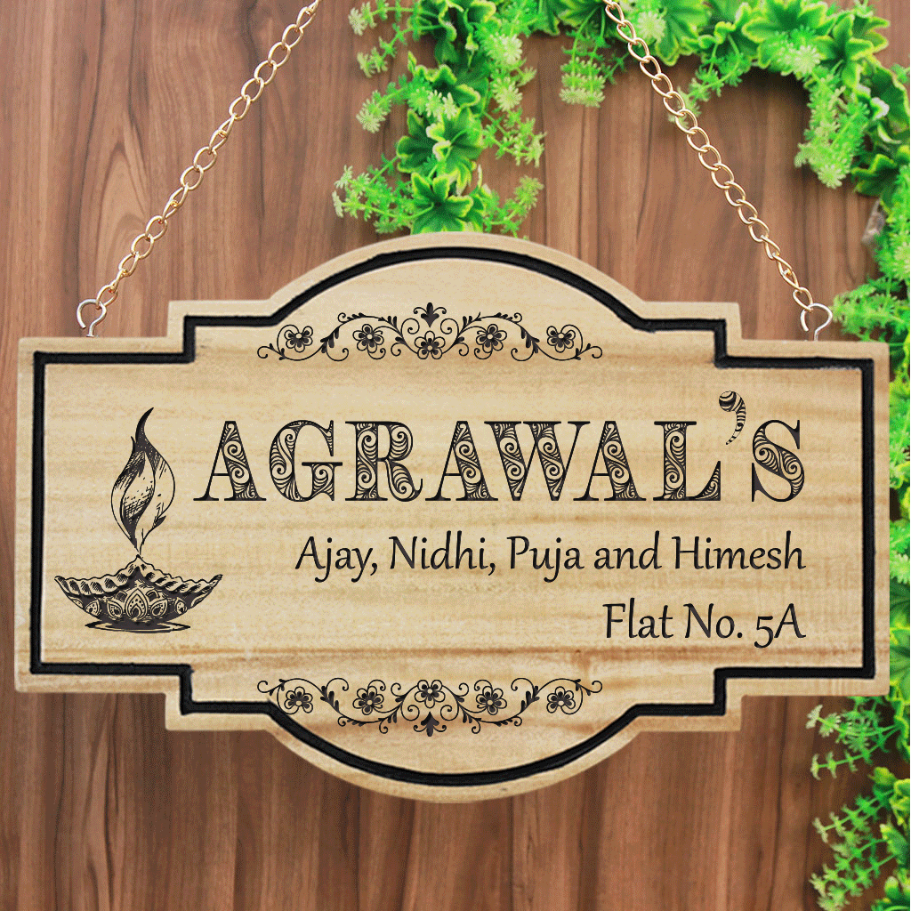 Auspicious Name Boards For House Hanging Wooden Sign Diwali Gifts Woodgeekstore