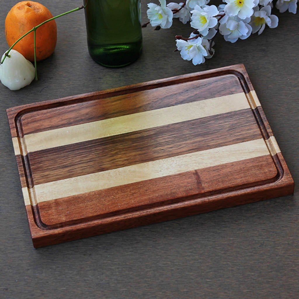 Walnut & Birch Striped Wooden Chopping Board | Kitchen Cutting Board - woodgeekstore