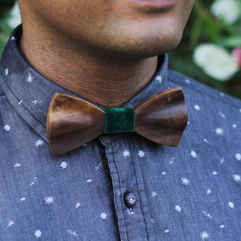 The Iyengar - Brown Wooden Bow Tie With Black Star Fabric - Woodgeek ...
