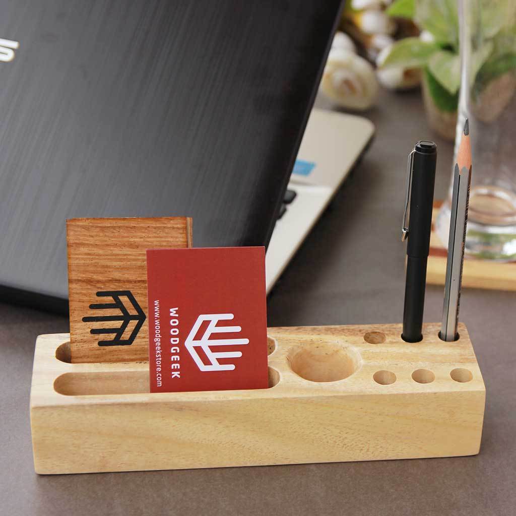Wooden Table Organizer Pen Stand Visiting Card Holder Office Gifts
