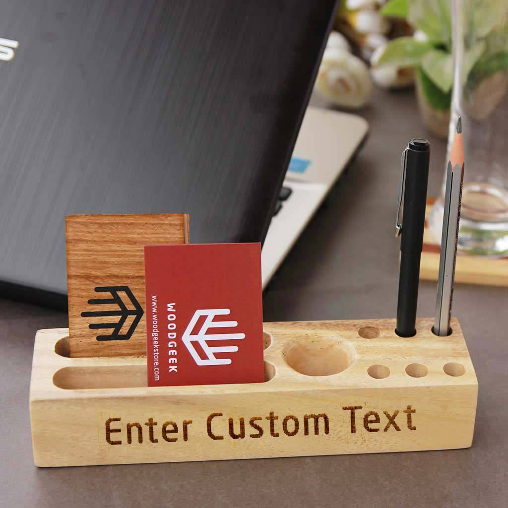 Wooden Office Table Organizer & Visiting Card Holder| Office Gifts -  woodgeekstore