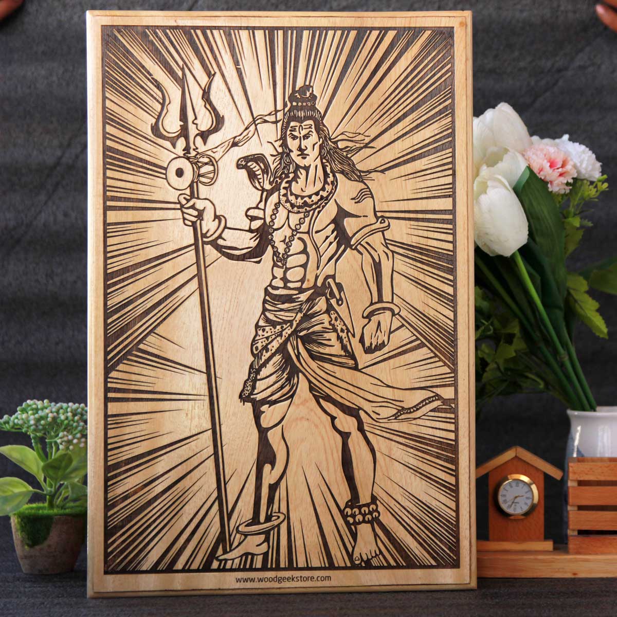 Shiva Carved Wooden Poster | Indian God Wood Art Decor | Wood Wall ...