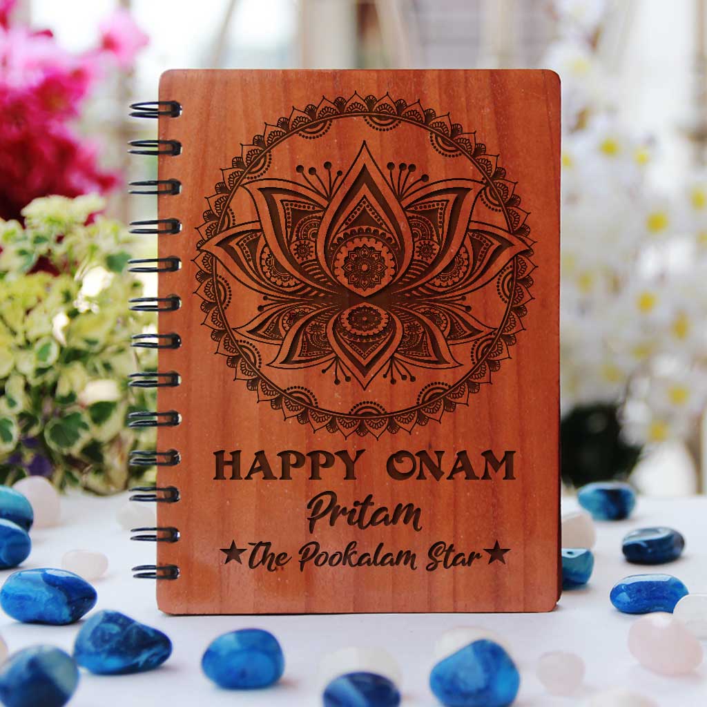 Happy Onam Wooden Notebook | Pookalam Custom Wooden Diary | Onam ...